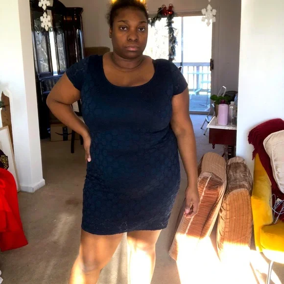 Navy blue mini thick lace dress